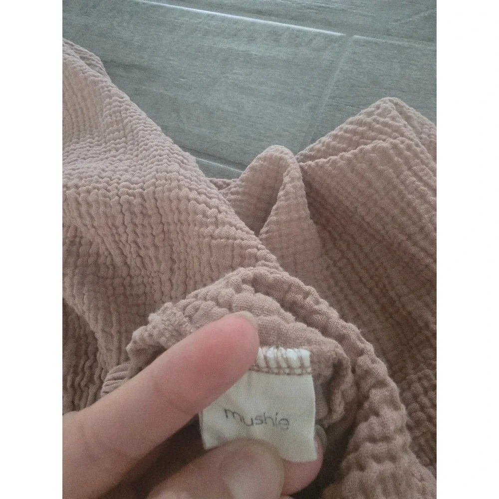 Mushie Organic Cotton Muslin Fitties Crib Sheet Tan Natural Waffle Texture